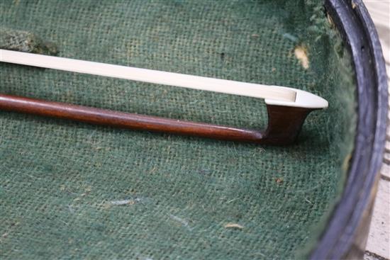 A 19th century violin, two piece back, cased with a later bow